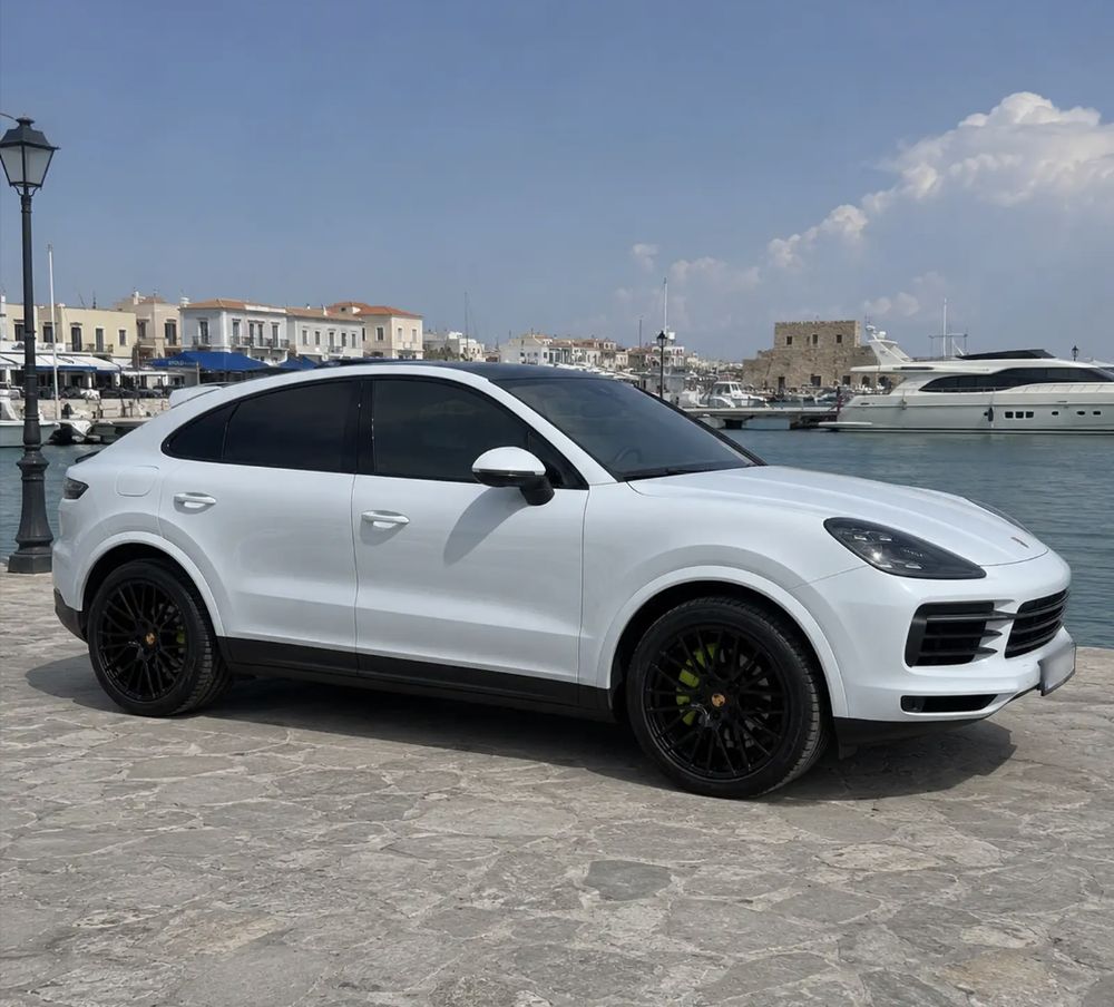 Porsche Cayenne Coupé, white, parked at Paphos harbour